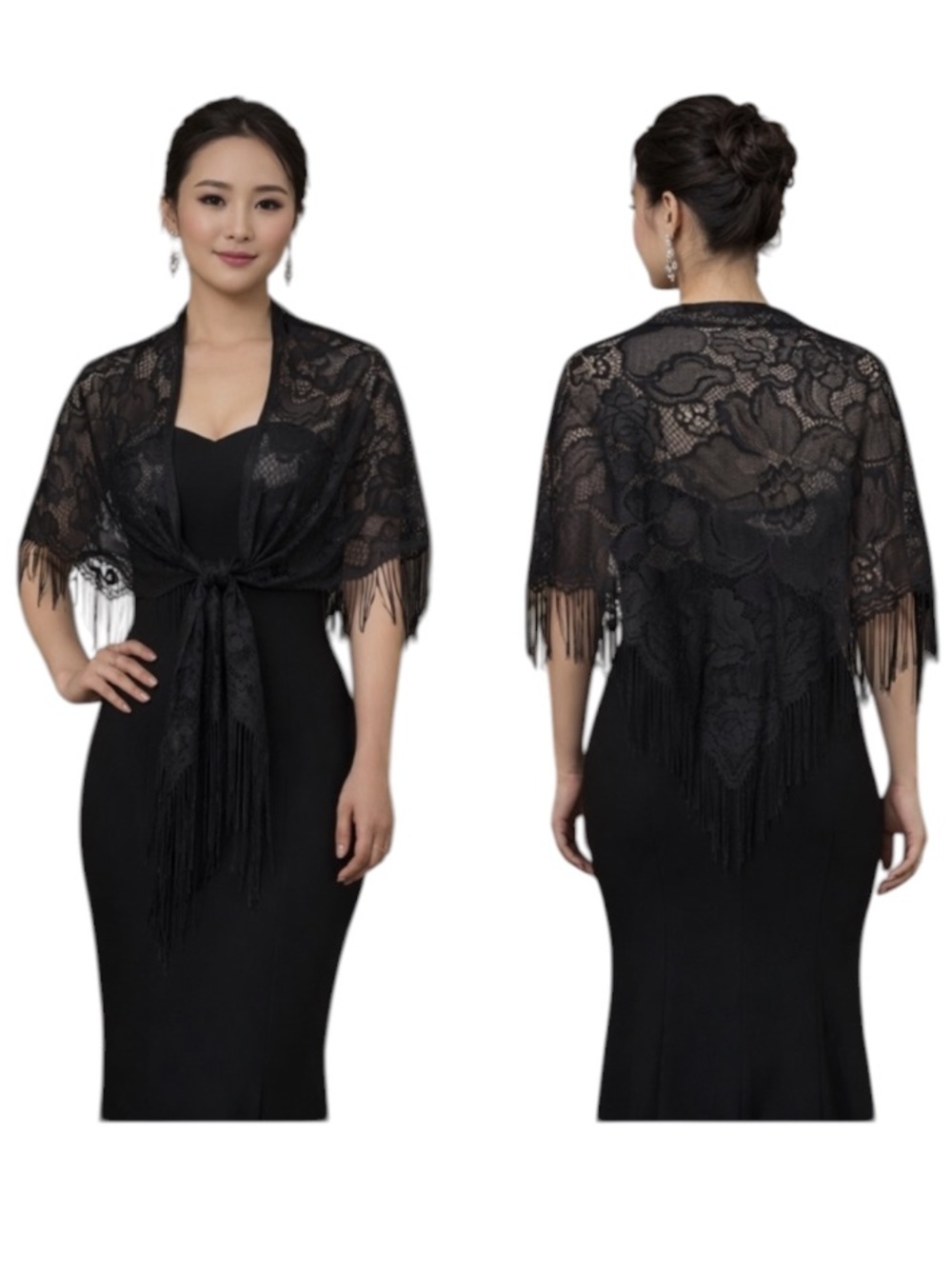 Vintage Black Floral Lace Shawl Wrap